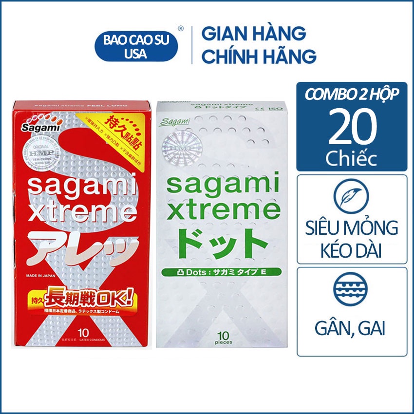 Combo 2 hộp bao cao su Sagami Xtreme White &amp; Feel Long - 20 Cái