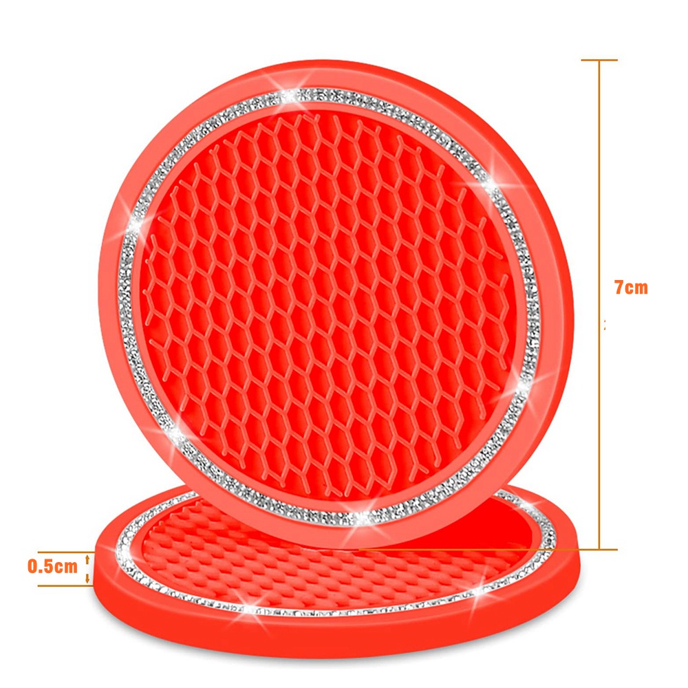 Set 2 Đế Lót Cốc Bằng Silicone Đính Đá Pha Lê Lấp Lánh Chống Trượt Cho Xe Hơi