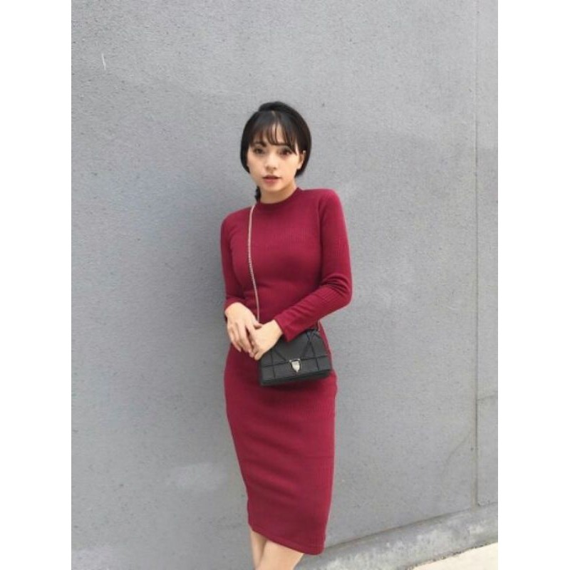 Đầm thun gân xẻ sau