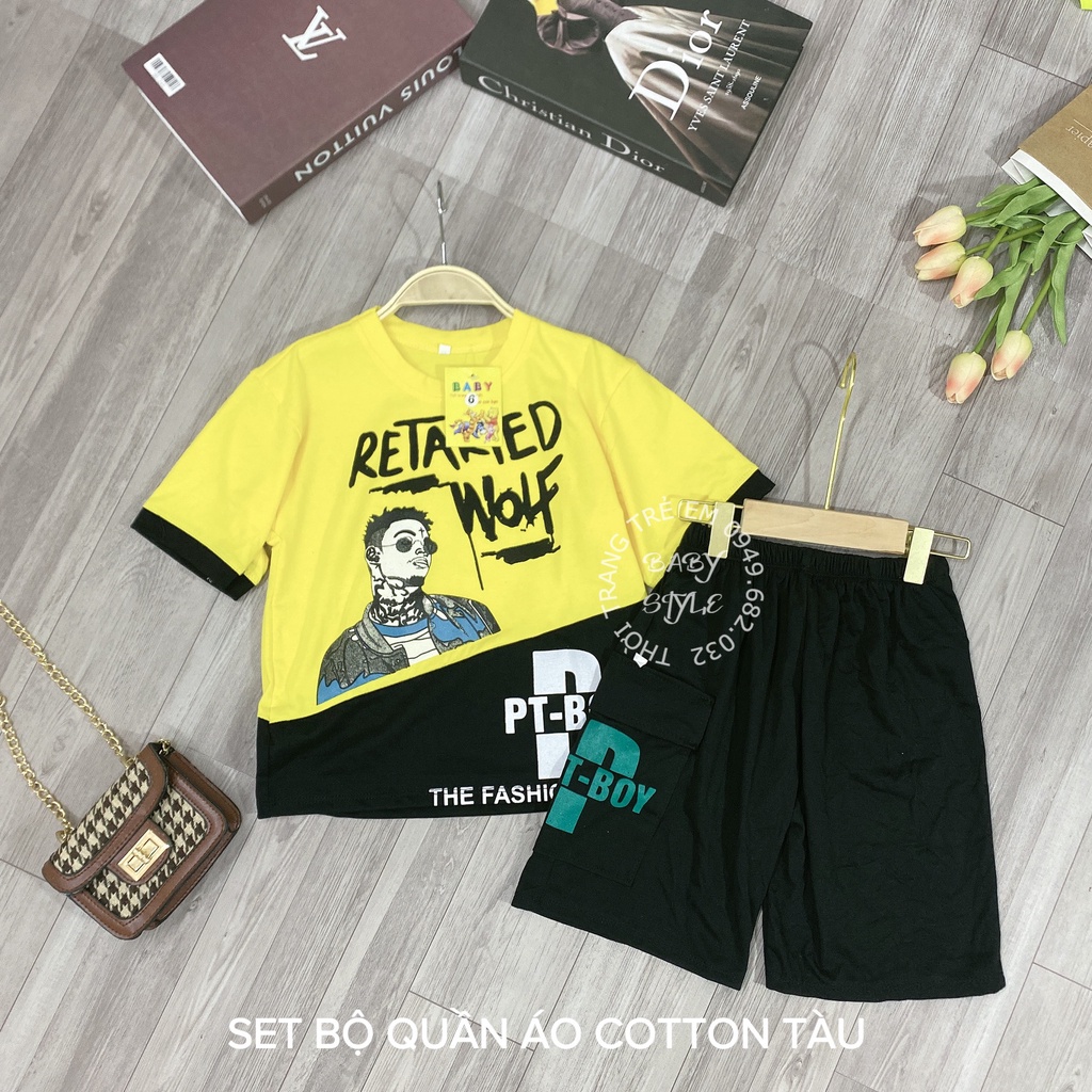 Bộ quần áo thun hè &quot;R.E.T.A&quot; 20-45kg cho bé trai 4-14 tuổi. Năng động, thoáng mát. Hàng may kỹ. B3