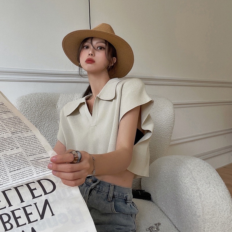 Order áo croptop len cổ polo form rộng mùa hè | BigBuy360 - bigbuy360.vn