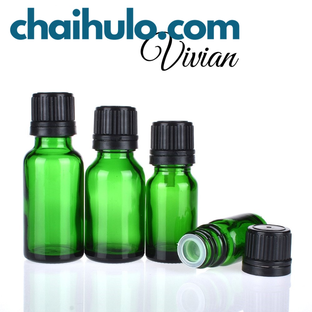 5ml – 10ml Chai thủy tinh, lọ đựng tinh dầu serum thân xanh nắp vặn nhựa