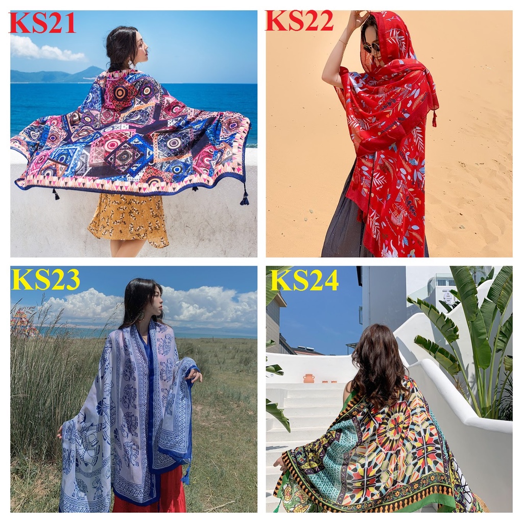 Khăn choàng boho đi biển, khăn choàng thổ cẩm, phong cách vintage MS 01-08