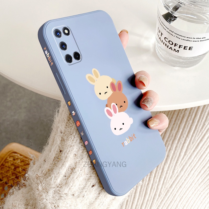 ốp lưng oppo a52 a92 Ốp Điện Thoại TPU Silicone Hình Ba Chú Thỏ Đáng Yêu Kèm Dây Đeo Cho oppo a52 a92