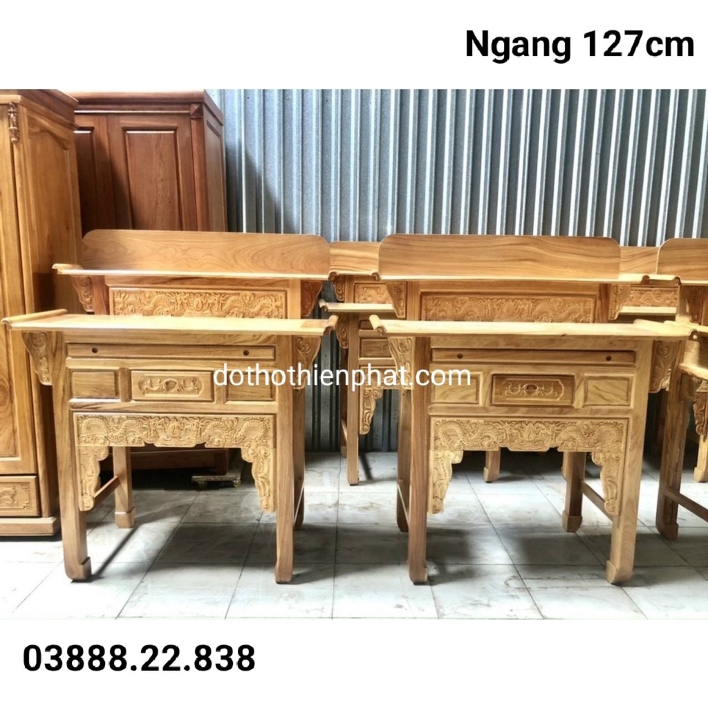 Bàn thờ gia tiên 127x133 gỗ gõ đỏ hàng xịn (loại 1) 2 tầng mẫu mới rất đẹp