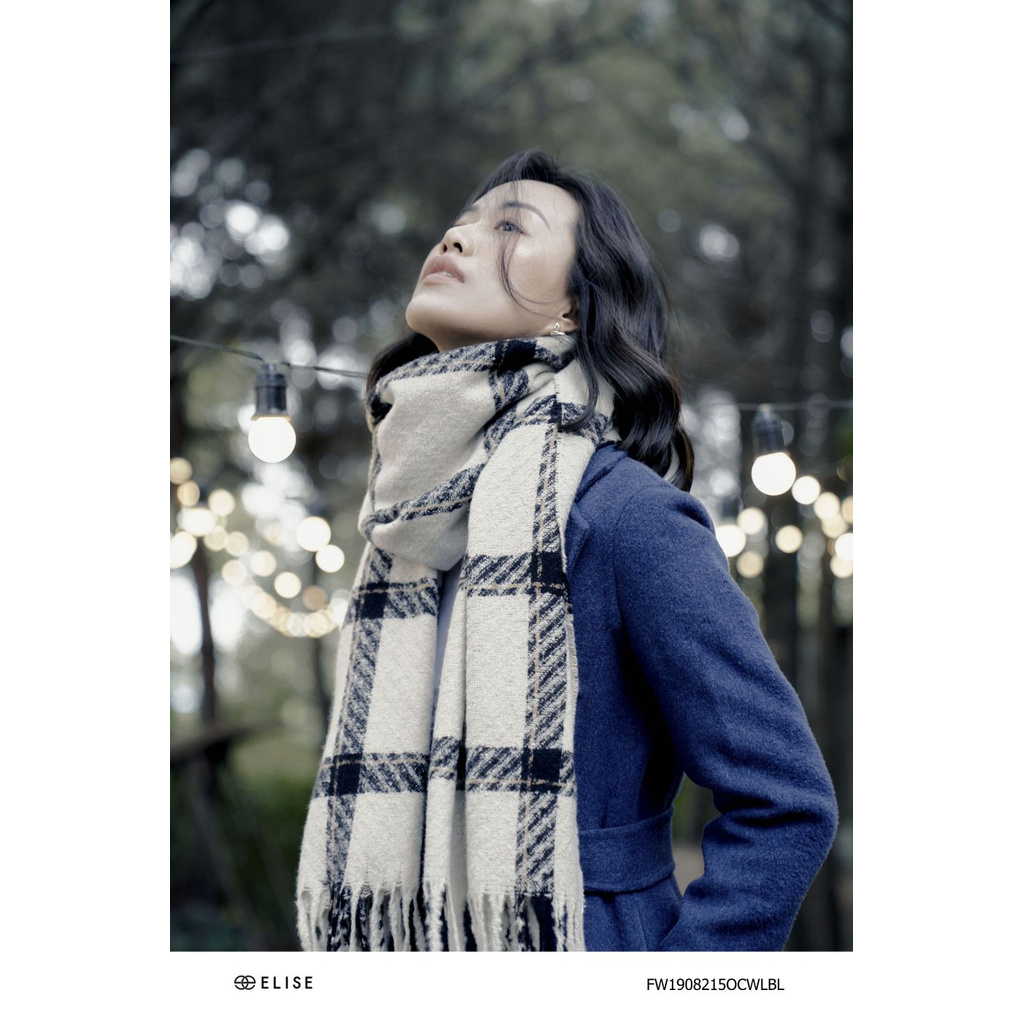 Áo măng tô dạ xanh lông cừu cổ 2 ve Elise