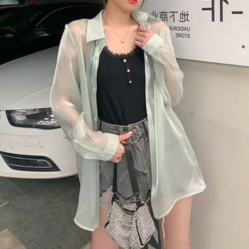 Áo Sơ Mi Voan Sang Trọng 174121 Áo Khoác Chống Nắng Tay Dài Thoáng Khí Thiết Kế Đơn Giản Trẻ Trung Hợp Thời Trang