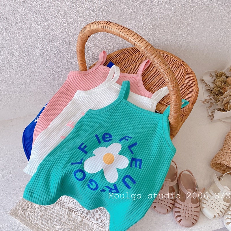 Áo Thun Cotton Hai Dây Họa Tiết Hoa Dễ Thương Dành Cho Bé