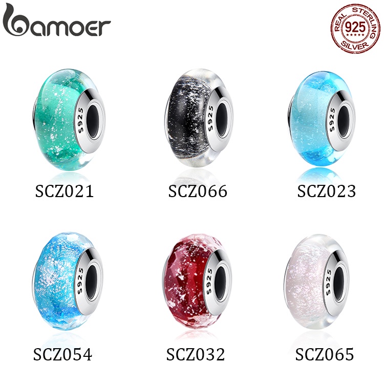 Bamoer Hạt Thủy Tinh Bạc 925 Khẩu Độ 4.5Mm Nhiều Màu Hạt Charm Dùng Để Tự Làm Phụ Kiện Làm Vòng Tay