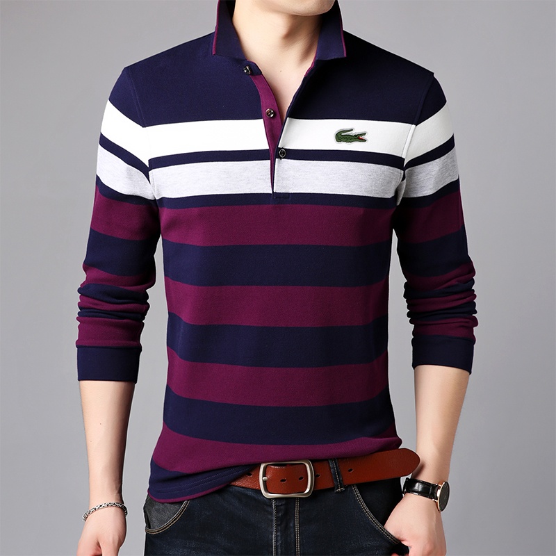 Áo polo Nam Tay Dài Sọc Ngang 3 Màu