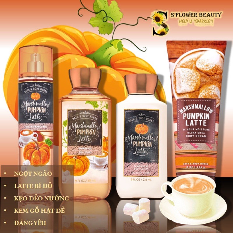 ☕️ MARSHMALLOW PUMPKIN LATTE | Gel Tắm -  Dưỡng Thể - Xịt Thơm Toàn Thân Bath &amp; Body Works Body Care