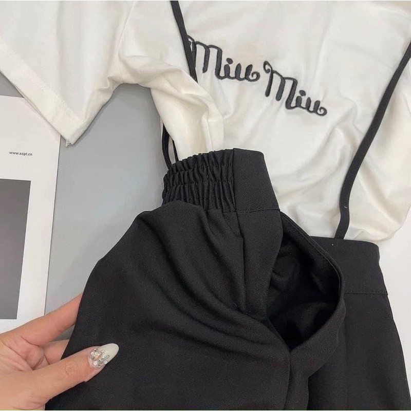 [Mã FAGREEN245 giảm 10% tối đa 30K đơn 99K] Set yếm quần short kèm áo phông thêu chữ | BigBuy360 - bigbuy360.vn