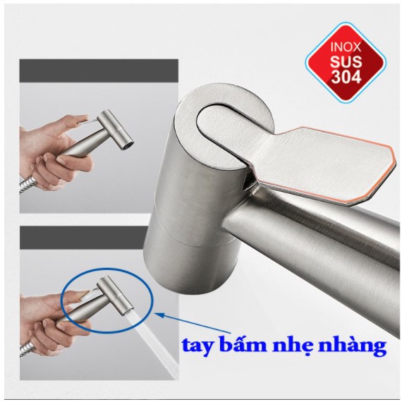 BỘ VÒI XỊT VỆ SINH INOX SUS 304 (DÂY RUỘT BỐ INOX)BỀN ĐẸP XVS01 (TRẮNG VÀNG)