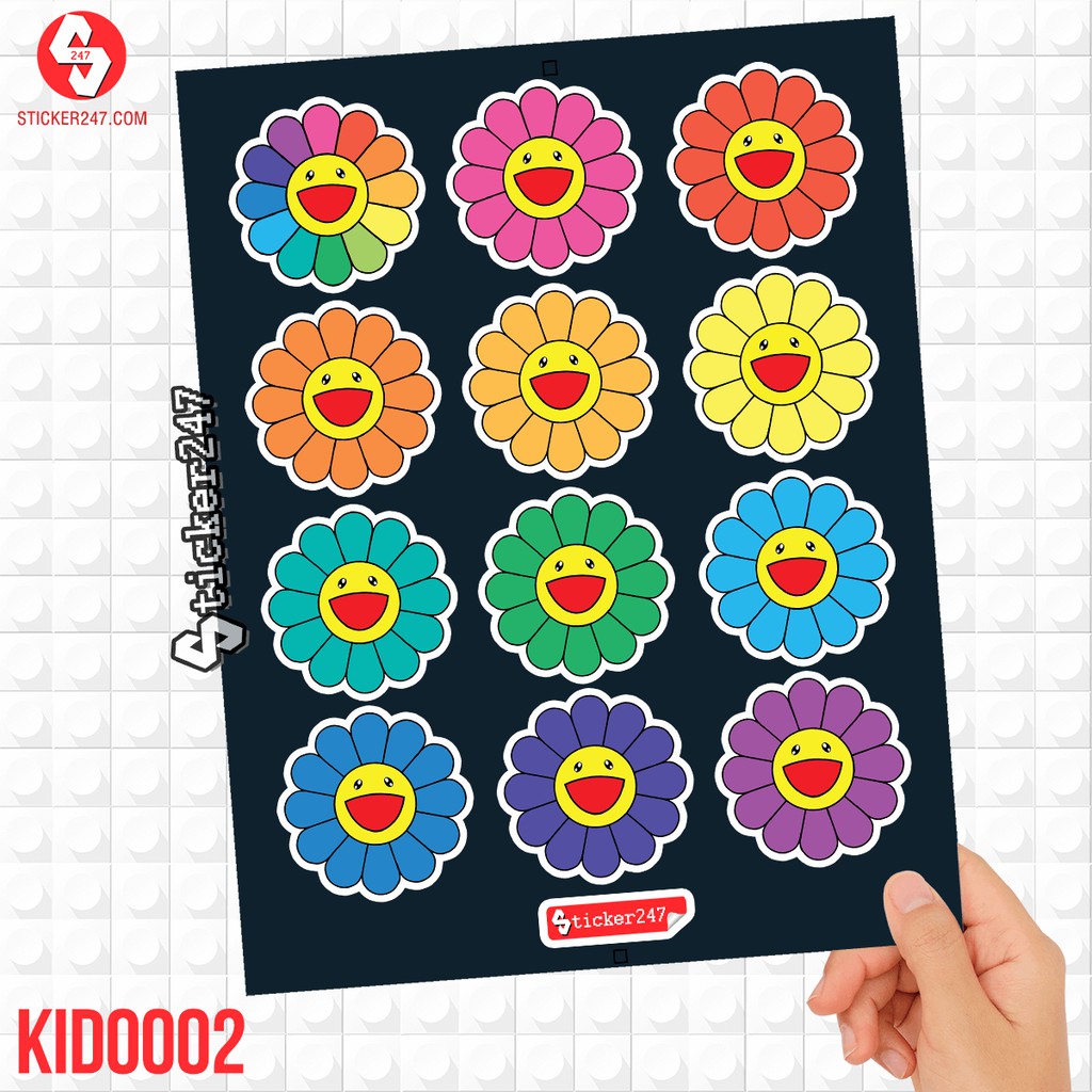 Sticker dán hình bông hoa mặt cười Takashi Murakami gồm 12 hình màu khác nhau  | KID0002 | Sticker 247