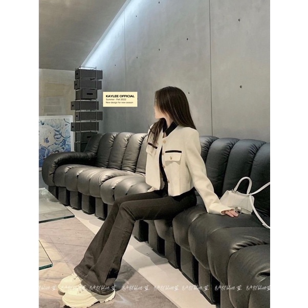 Áo Khoác Dạ Trắng Tay Pha Sơmi Có Đệm Vai 2Lớp kèm ảnh thật Kaylee