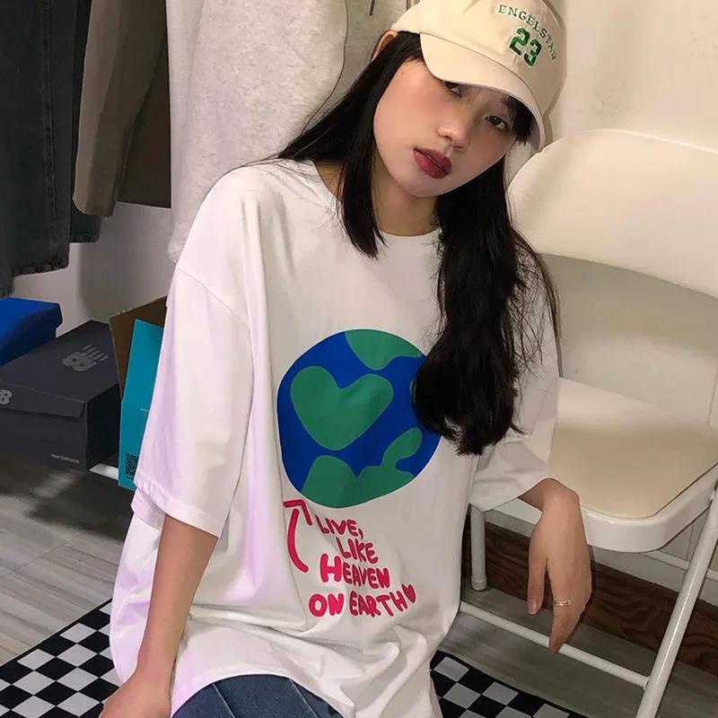 NRVP Áo Thun 100% Cotton Dáng Rộng Thời Trang Hàn Quốc Cho Nữ