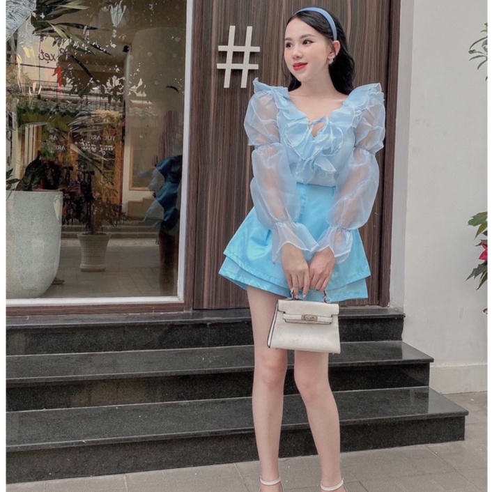 [SÉT] Sét bộ nữ quần rông áo kiếng phồng ảnh shop chụp