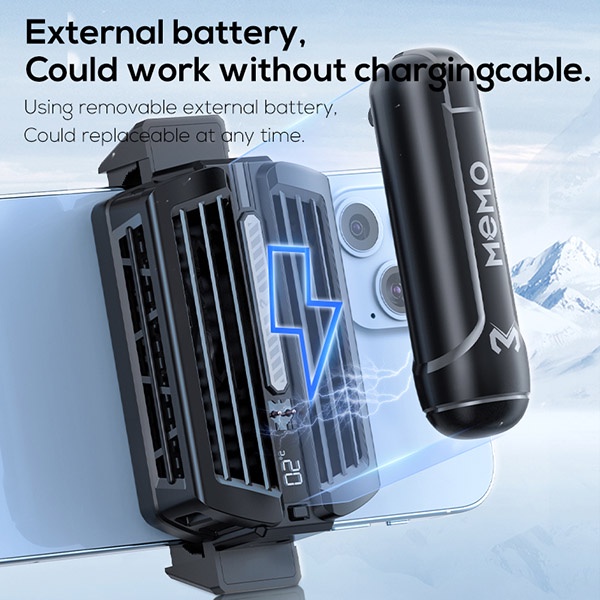 Quạt Tản Nhiệt Điện Thoại Sò Lạnh MEMO DL10 Không Dây Có Pin 2000mAh, Màn Hiển Thị Nhiệt Độ, LED RGB Gaming Chơi Game