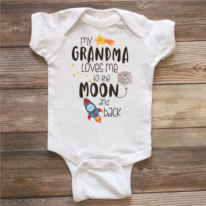 Bộ Áo Liền Quần In Chữ Grandma Loves Me To The Moon And The Back Dành Cho Trẻ Sơ Sinh 0-24 Tháng Tuổi