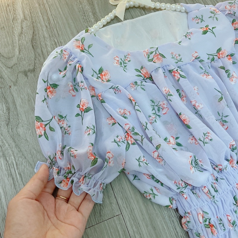 Đầm hoa nhí tay phồng đuôi cá