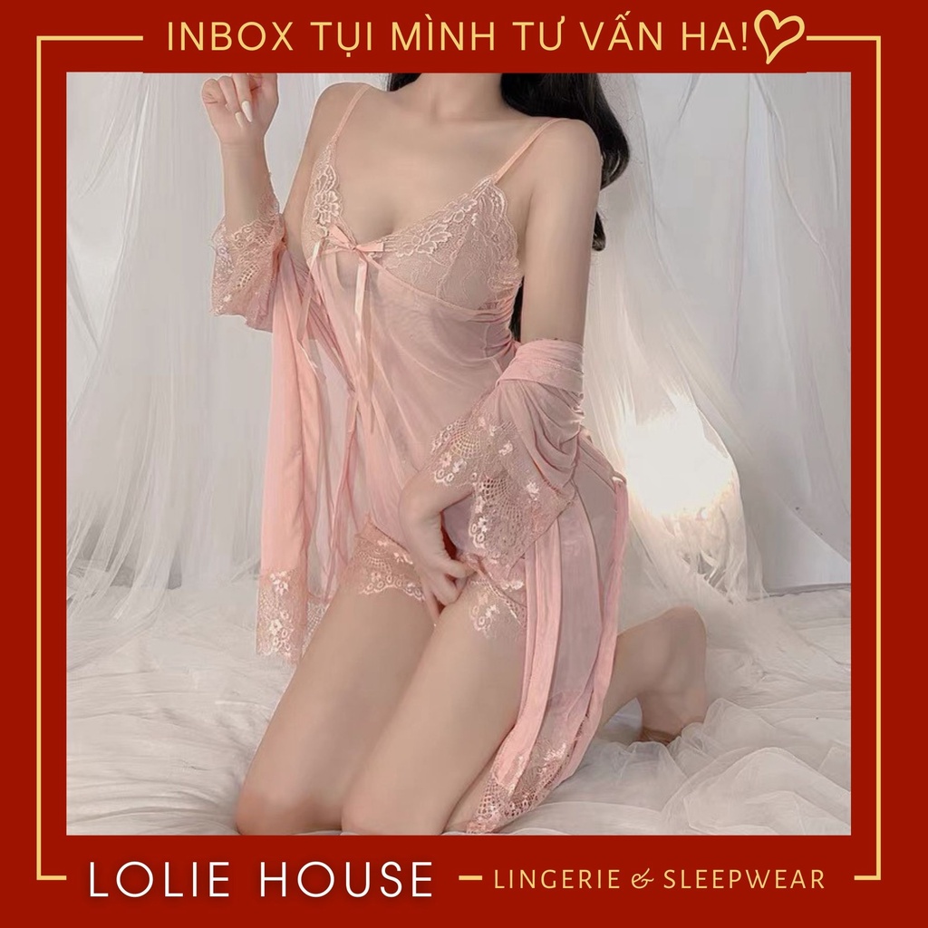 Váy ngủ sexy gợi cảm kèm áo choàng cao cấp Đầm ngủ ren sexy quyến rũ cho nữ LOLIE HOUSE - VN2