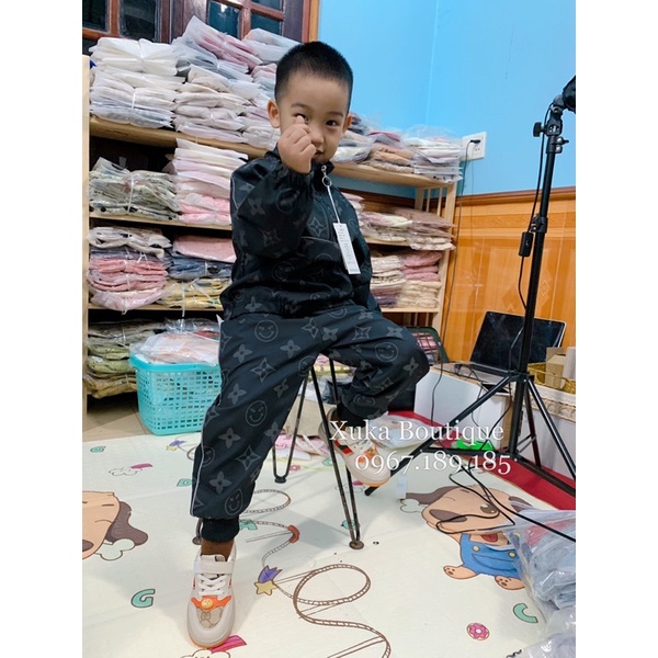 Set Quần Áo Gió Cao Cấp Bé Trai Bé Gái - Màu đen và hồng [Ảnh Thật
