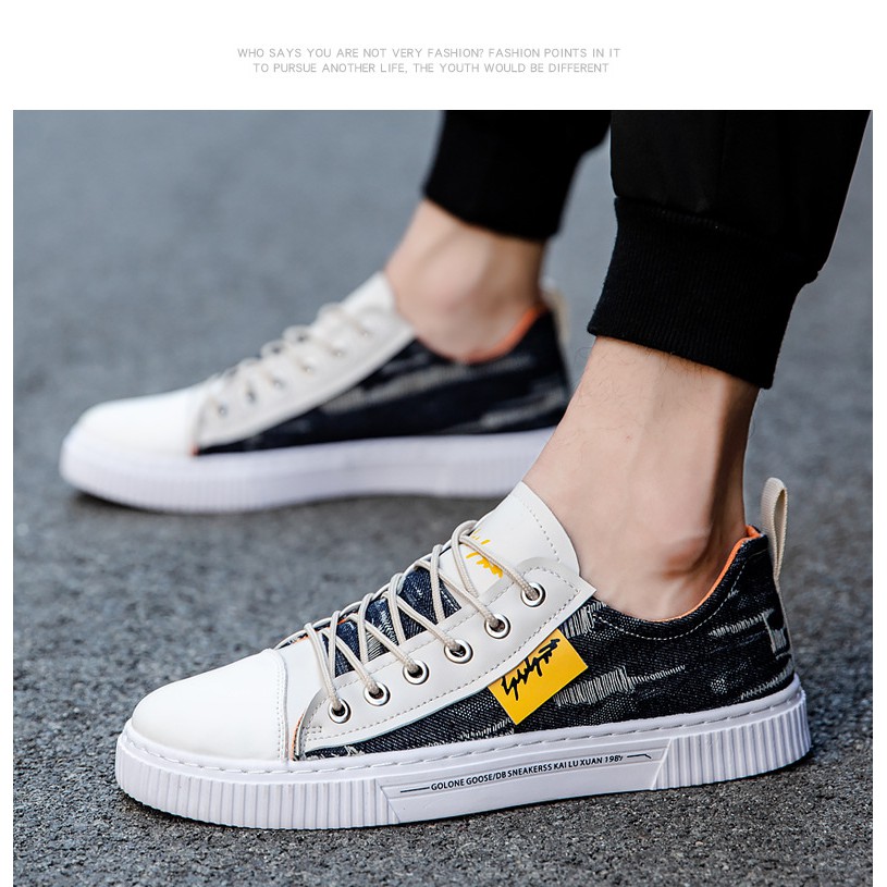 [Freeship] Giày Sneaker Nam Vải Bò Rách Phối Da Cao Cấp, Fullbox 2 màu | BigBuy360 - bigbuy360.vn