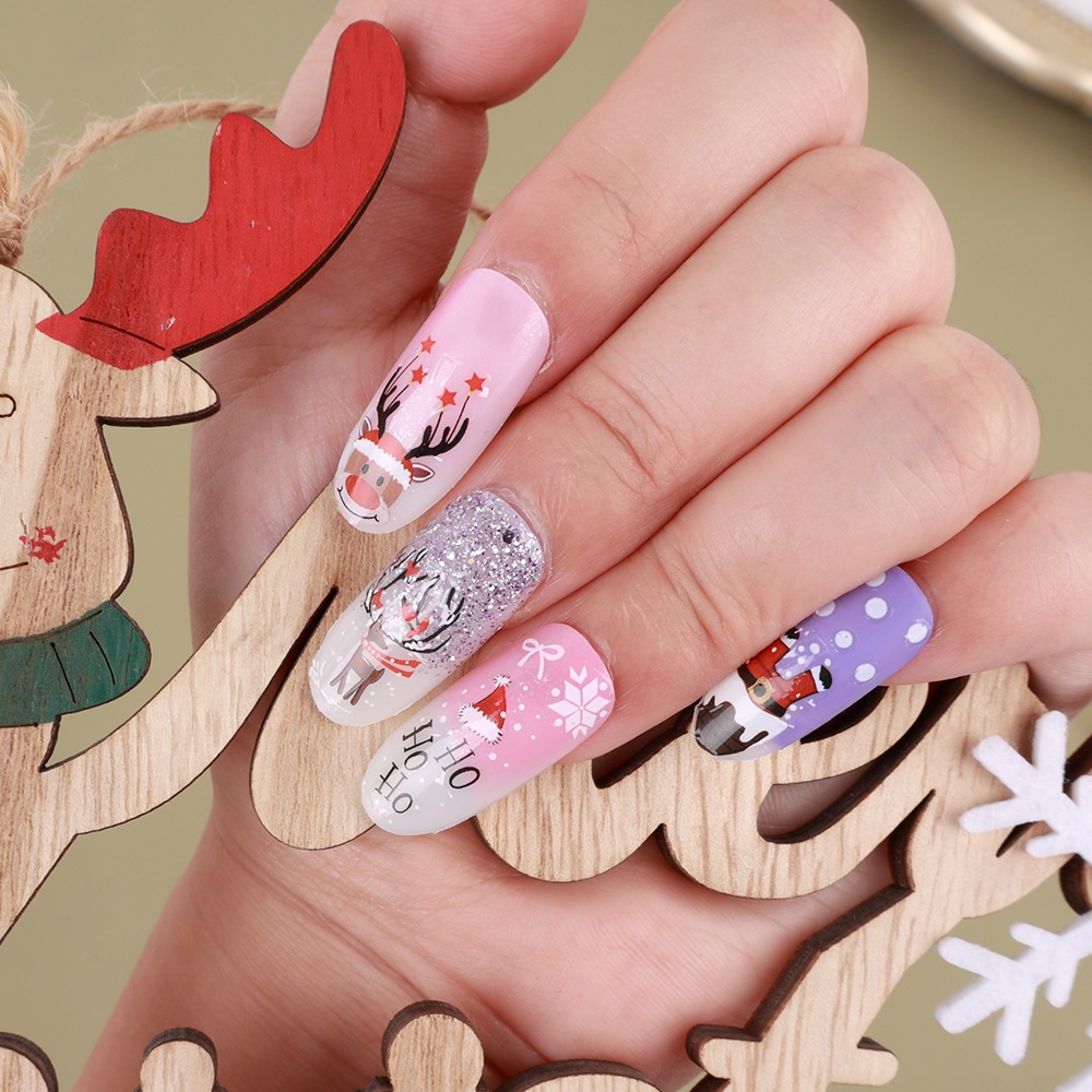 Miếng Dán Trang Trí Móng Tay Họa Tiết Hoạt Hình 3D Phong Cách Giáng Sinh