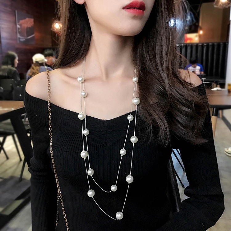Vòng cổ Hai Lớp Đính Ngọc Trai Nhân Tạo Thời Trang Dành Cho Nữ
