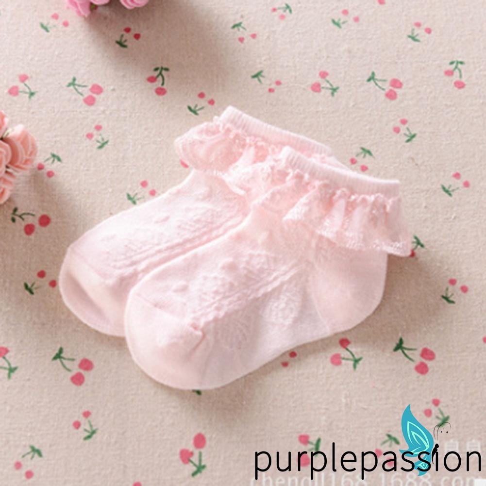 Vớ em bé gái sơ sinh thêu ren cổ phối lưới nhiều màu
