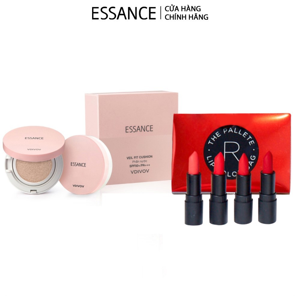 Combo Phấn nước mịn lì mờ khuyết điểm Essance Cushion 15g và Bộ 4 màu son lì dưỡng ẩm Semi Matte Lip Color Bag (4x1.3g) | BigBuy360 - bigbuy360.vn