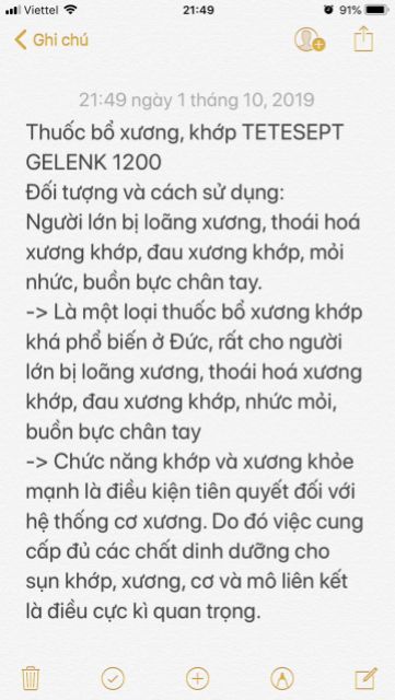 Bill kèm TETESEPT GELENK 1200 hàng Đức