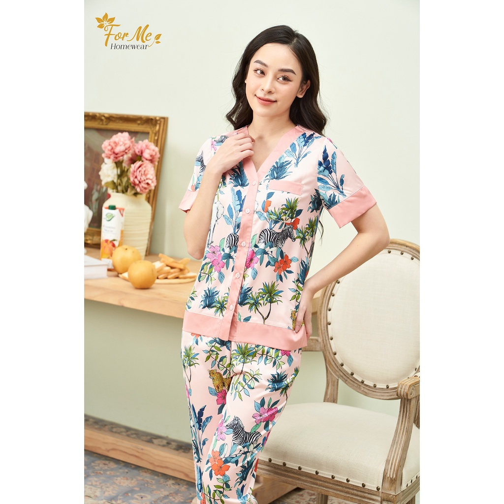 Bộ mặc nhà lụa giấy luxury cao cấp họa tiết cổ tim 10, forme pijamas