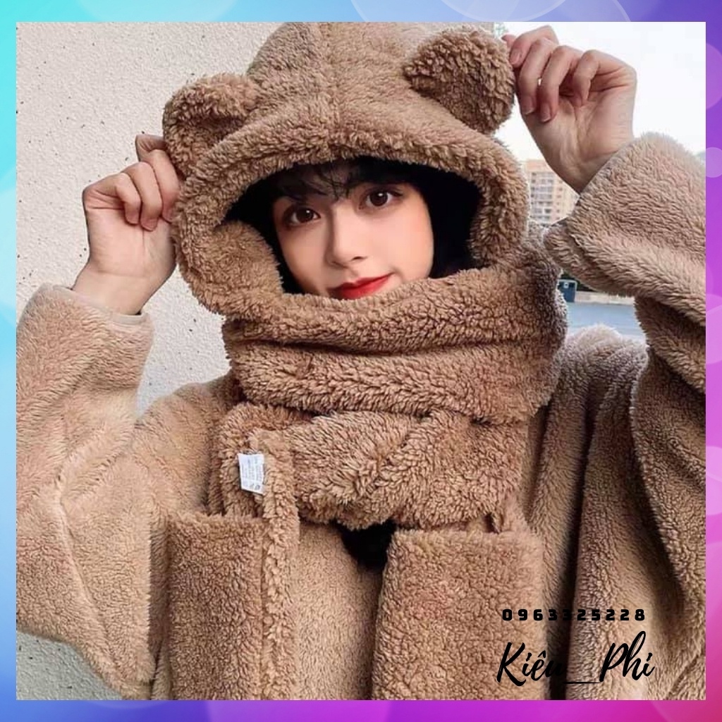 Mũ Len Lông cừu Tai Gấu Chụp đầu Giữ ấm Mùa Đông Dễ thương Ulzzang Hàn Quốc Mũ Len Tai gấu Chụp đầu - chất dày
