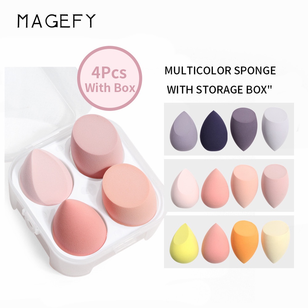 MAGEFY Bộ 4 Bông Mút Trang Điểm Kèm Hộp Đựng Xinh Xắn