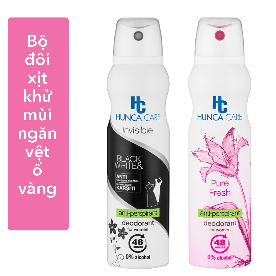 Xịt Khử Mùi 48h Giảm Thâm, Hương Hoa Thanh Mát Ngăn Vệt Ố Vàng HUNCA (combo 2x150ml)