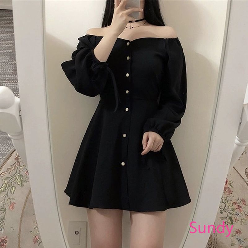 Đầm Đen Dài Tay Trễ Vai Gợi Cảm Cho Nữ