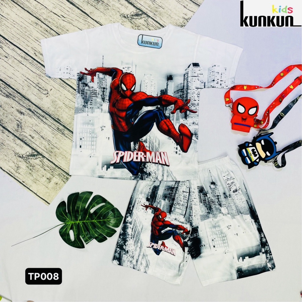 Quần áo bé trai Thun lạnh in hình Người Nhện spiderman Kunkun Kid TP008 - Đồ bộ trẻ em size đại từ 10-60kg