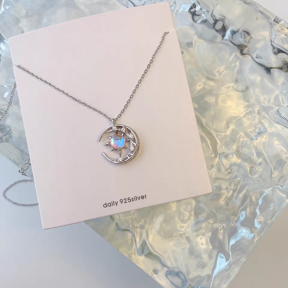 Vòng cổ S925 hình mặt trăng và ngôi sao đính đá kiểu dáng thời trang cho nữ