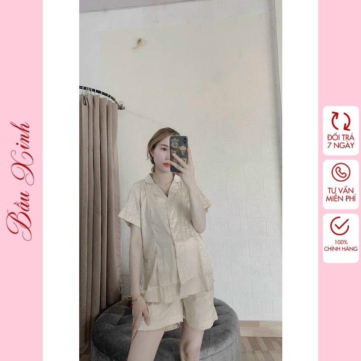 Bộ đồ bầu mặc nhà hè lụa mềm mát có cúc mở cho bầu mặc sau sinh thiết kế