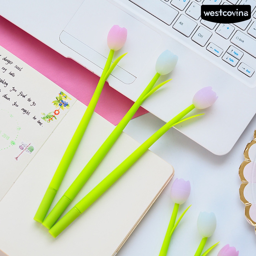 [Hot]✍Set 3 Bút Gel Silicone Hình Hoa Tulip Vui Nhộn Cho Học Sinh