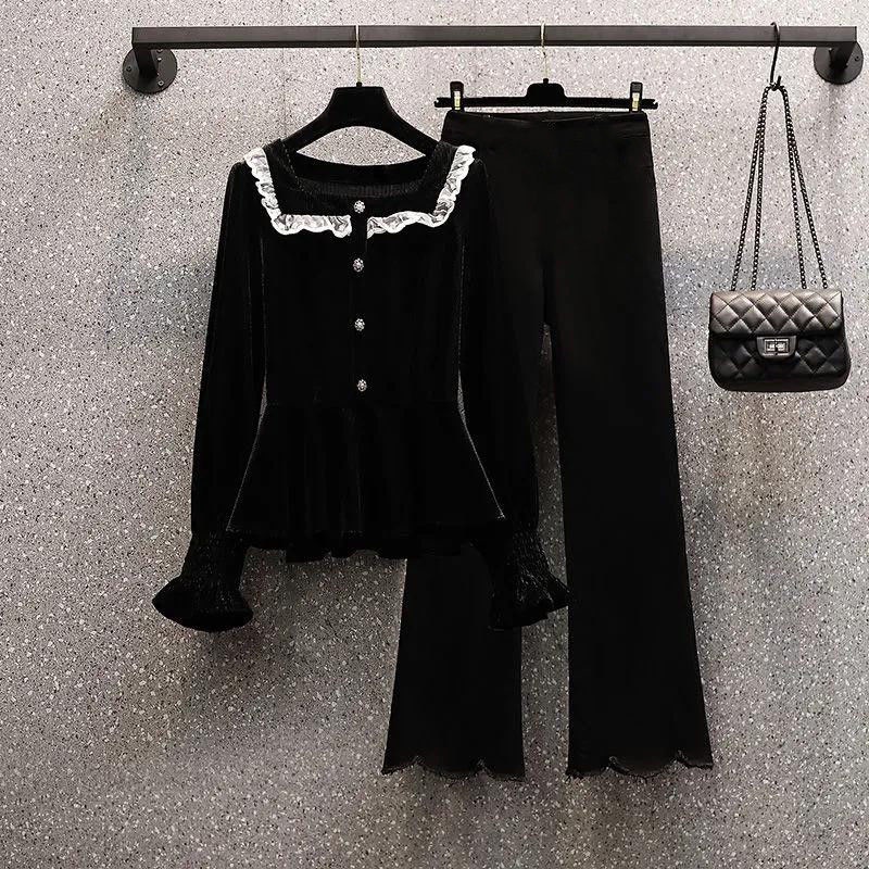 Set trang phục vải nhung size lớn MM thời trang mùa thu mới 2021 dành cho nữ (Có bán lẻ)