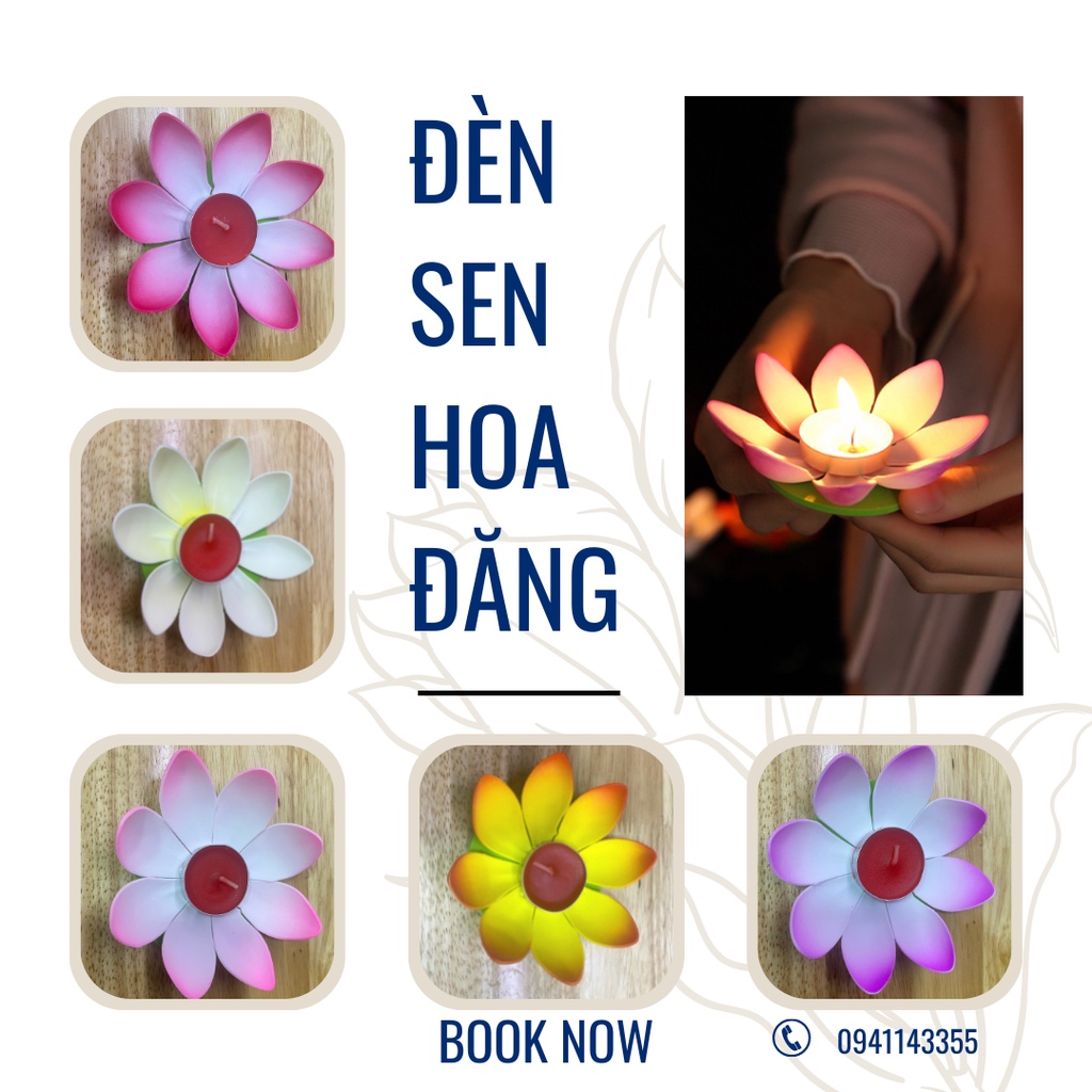 Đèn hoa sen hoa đăng Đèn nến thả nước 8 cánh, hoa trang trí Vu Lan Cúng Rằm Trung thu