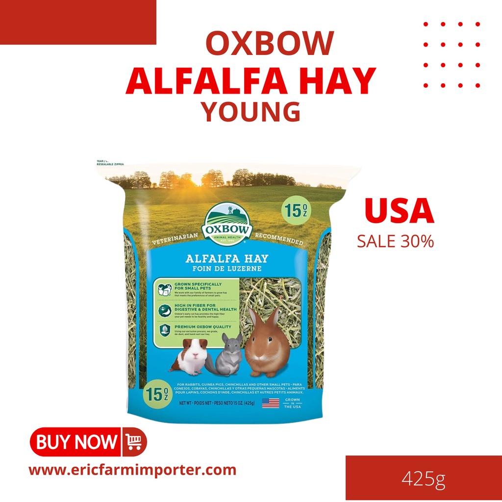 Alfalfa Hay Oxbow 15Oz 425g 🐶Free ship 🐶Cỏ Khô Dành Cho Thú Cưng Gặm Nhấm Thú Nhỏ