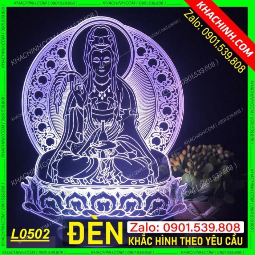Đèn thờ Mẹ Quan Âm - đèn Phật Giáo để bàn thờ sáng đẹp khắc laser Mẫu L0502-B có Remote thay đổi 16 màu