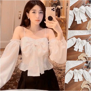 Áo kiểu trễ vai nơ to