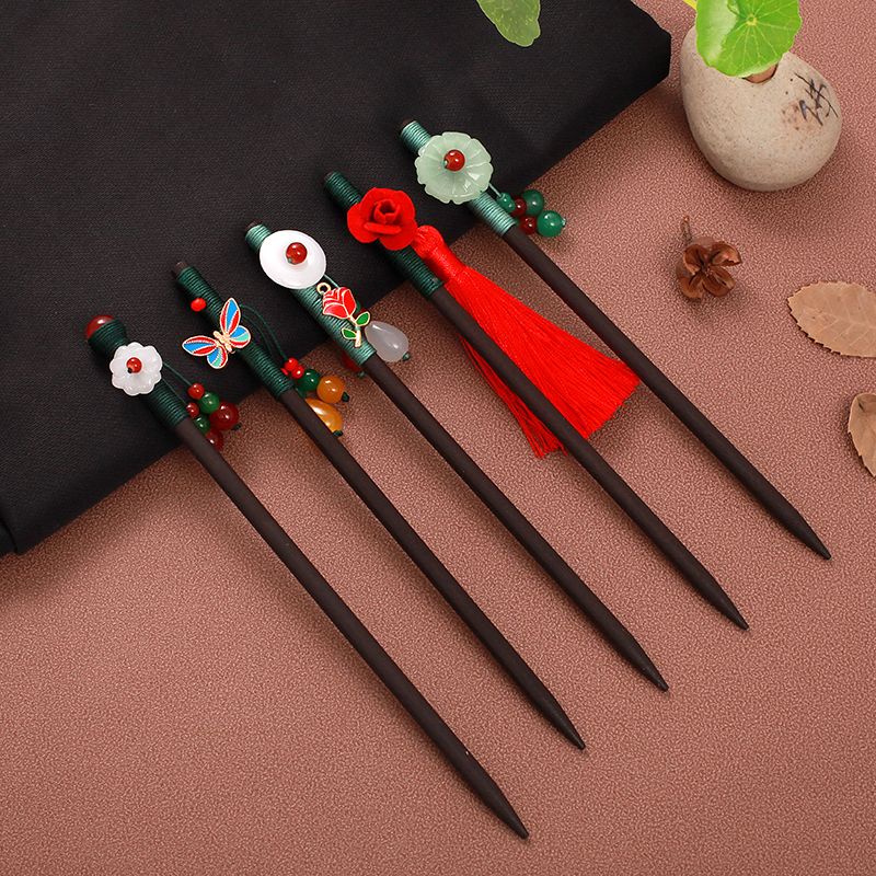 [Aishang Đẹp Phụ Kiện] Trâm Cài Tóc Bằng Gỗ Phối Tua Rua Phong Cách Hanfu Cổ Điển Đơn Giản Làm Bằng Tay