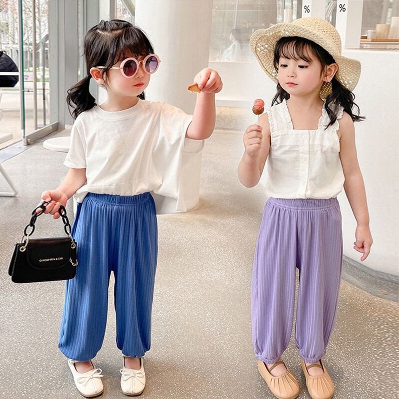 Hàng Mới Về Quần Cotton Ống Rộng Họa Tiết Kẻ Sọc Chống Muỗi Phong Cách Mới Cho Bé Trai Và Bé Gái