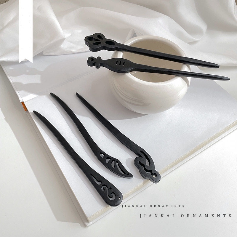 Trâm Cài Tóc Bằng Gỗ Mun Làm Thủ Công Phong Cách Retro Đơn Giản Cho Nữ