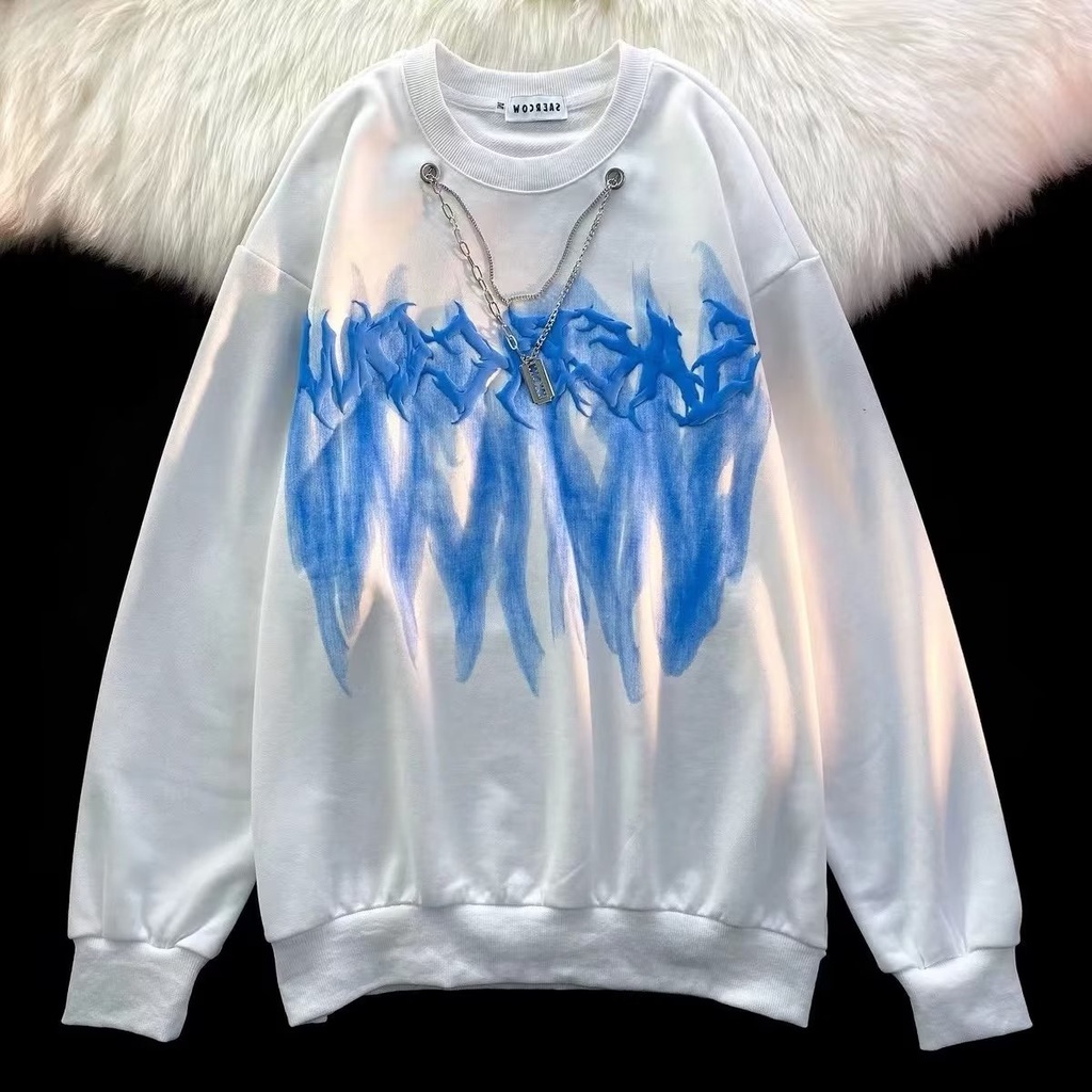 Áo Sweater Tay Dài Cổ Tròn In Chữ Phong Cách Đường Phố Mỹ Thời Trang Mùa Thu Cho Nam Và Nữ